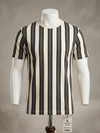 Retro Vertical Striped Casual T-Shirt – Off-White & Slate Gray