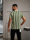 Retro Vertical Striped Casual T-Shirt – Off-White & Slate Gray
