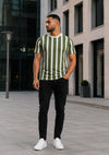 Retro Vertical Striped Casual T-Shirt – Off-White & Slate Gray